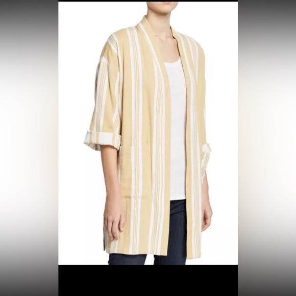 EILEEN FISHER REED STRIPED ORGANIC COTTON DOUBLEWEAVE KIMONO JACKET XXS - Picture 1 of 8